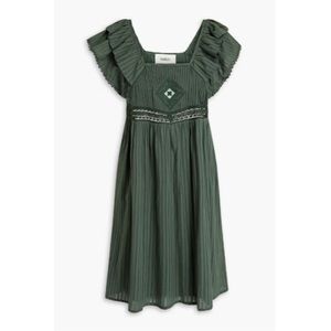 NEW Ba&Sh Pintucked Cotton Jacquard Green Mini Dress M